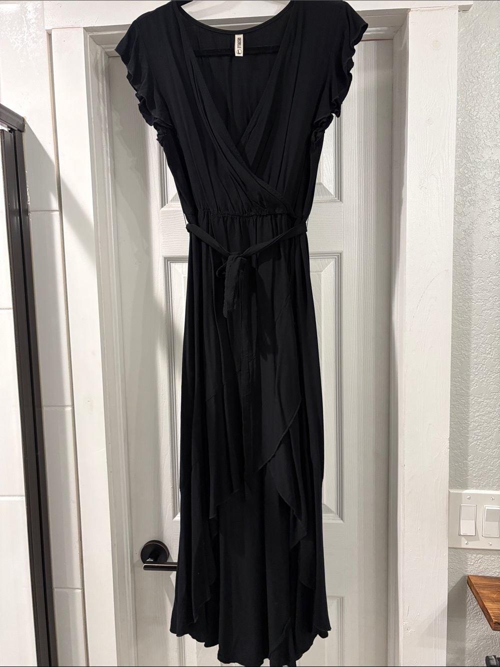 Women's Black Wrap Maxi Dress with Tie Waist